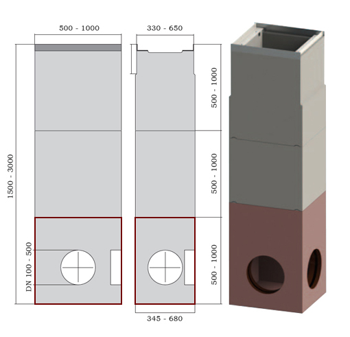 Дождепремный колодец ДК SIR 300/3 бетонный F900 (низ)